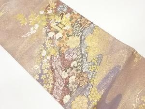 御所車に花々模様織出し袋帯